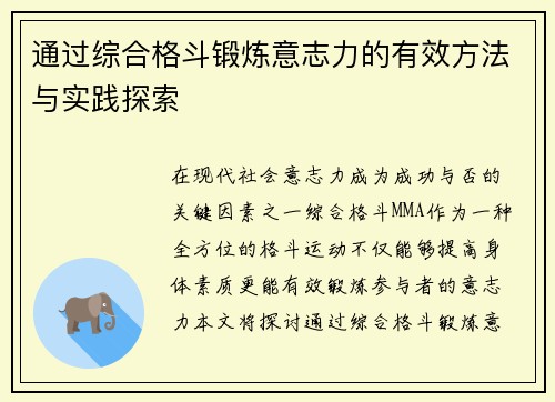 通过综合格斗锻炼意志力的有效方法与实践探索